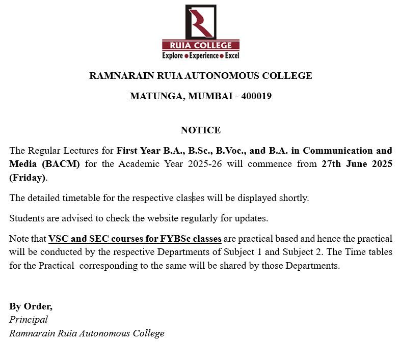 First Year Lectures 2025-26