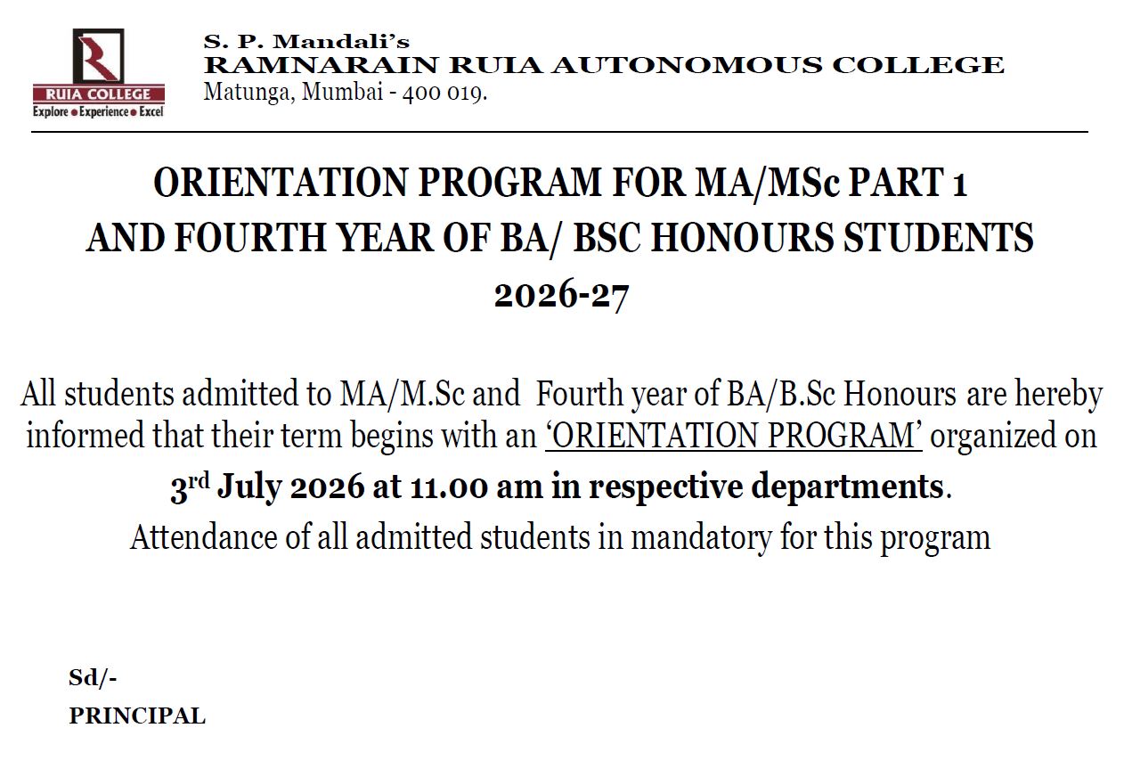 MA-MSc-BA-BSc-Honors-Fourth-Year ORIENTATION Program 2026-27