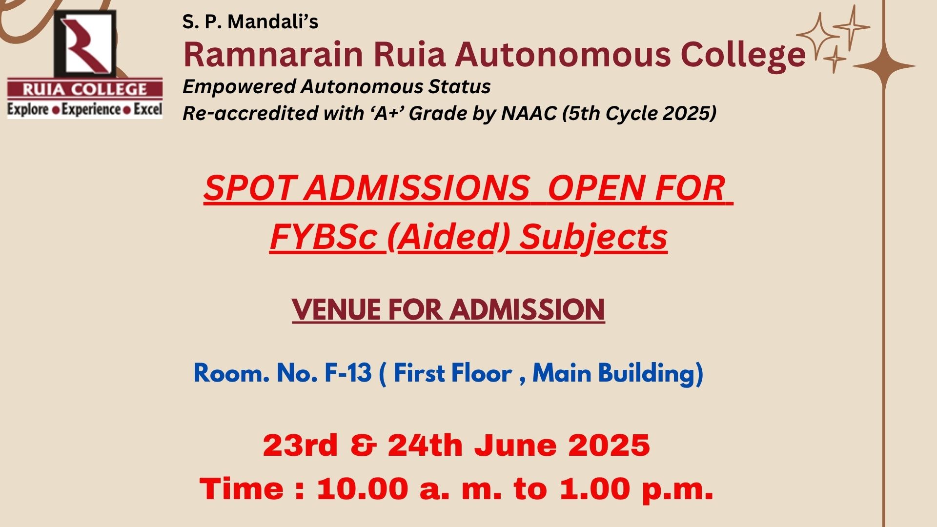 Ruia Admissions 2025-26